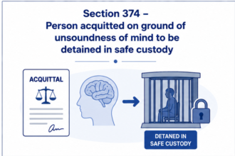 Section 374 – Person acquitted on ground of unsoundness of mind to be detained in safe custody